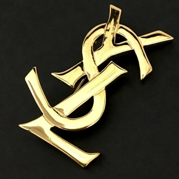 YSL SAINT LAURENT CASSANDRA GOLD TONE BROOCH - Picture 10 of 10